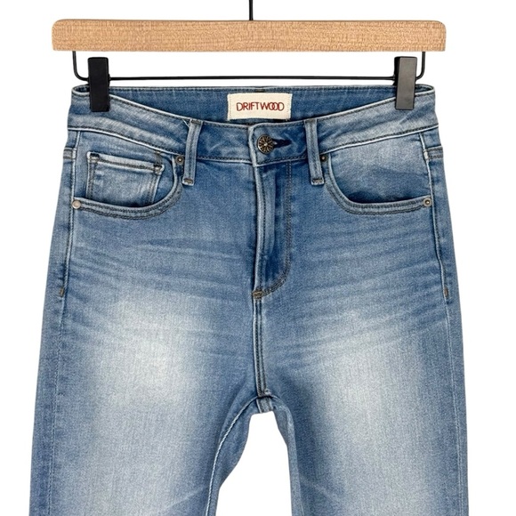 Driftwood Roxy Jeans Womens 25 Embroidered Mid Rise Kick Flare Raw Hem Stretch - Picture 2 of 7